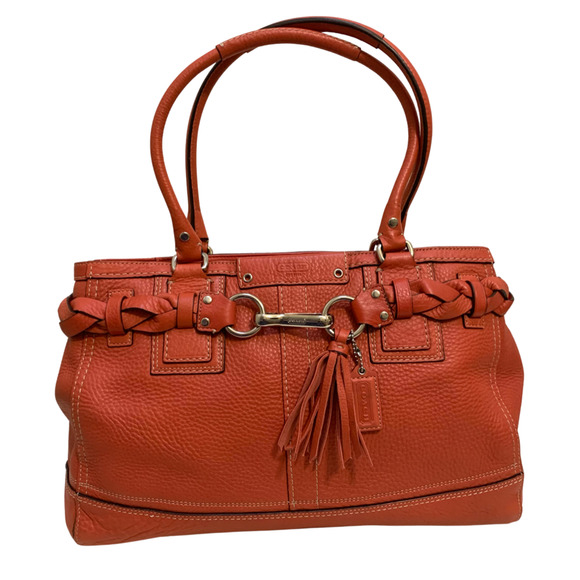 Coach Handbags - COACH HAMPTON Large Salmon Pebbled Leather Braided Belted Carry All F13087